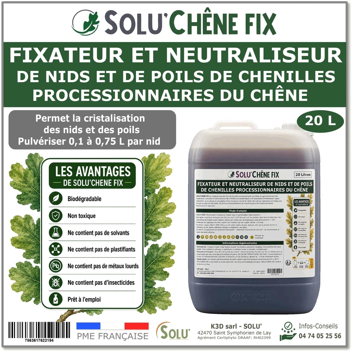 Traitement biologique contre les nids de chenilles processionnaires du chêne, Solu