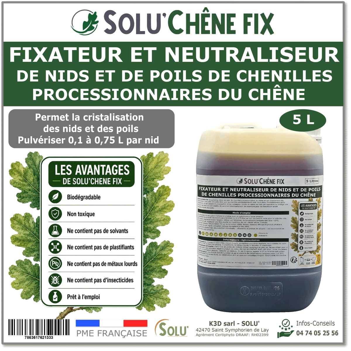 Traitement biologique contre les nids de chenilles processionnaires du chêne, Solu